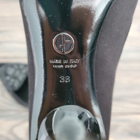 Giorgio Armani Black Satin Velvet Rhinestone Pumps - Picture 6 of 9